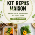 Un kit repas DIY avec ingrédients variés soigneusement disposés.