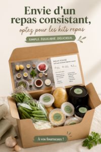 Image de plusieurs kits repas posés sur une table, illustrant la variété et la praticité.