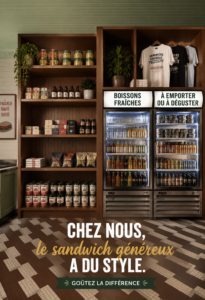 Image de sandwich gourmet de Renzo à Mile End, mettant en valeur des ingrédients frais et un design soigné.