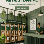 Point de retrait digital Sweetgreen avec des clients heureux.