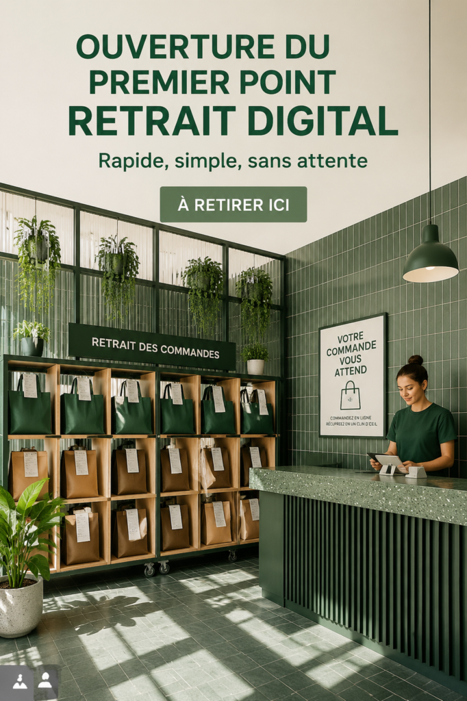 Point de retrait digital Sweetgreen avec des clients heureux.