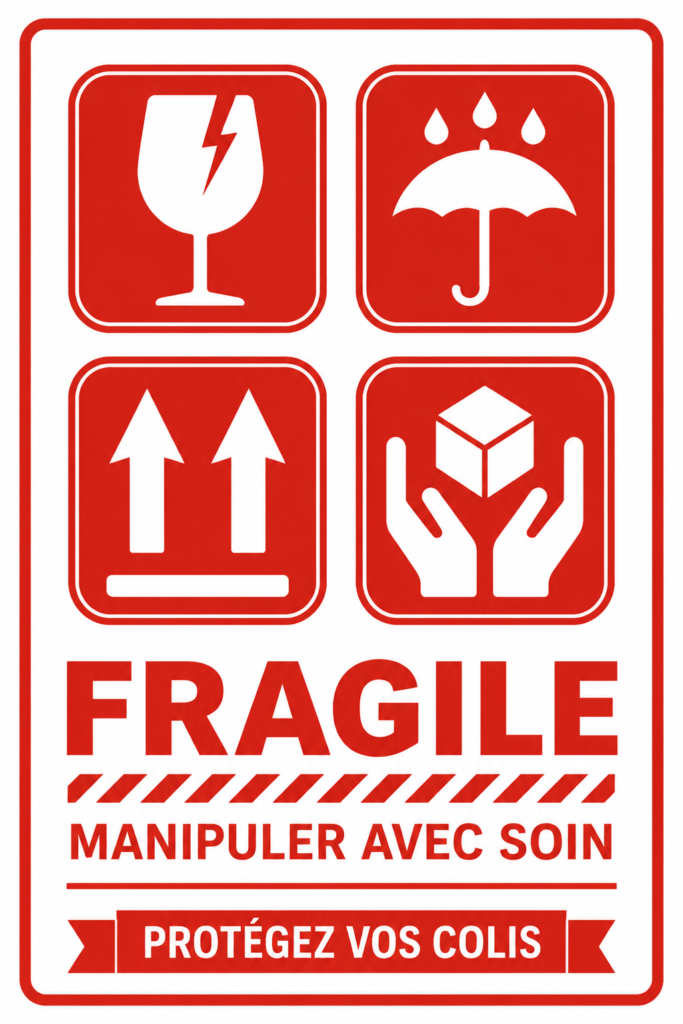 Étiquette 'Fragile' à imprimer avec un design minimaliste et clair