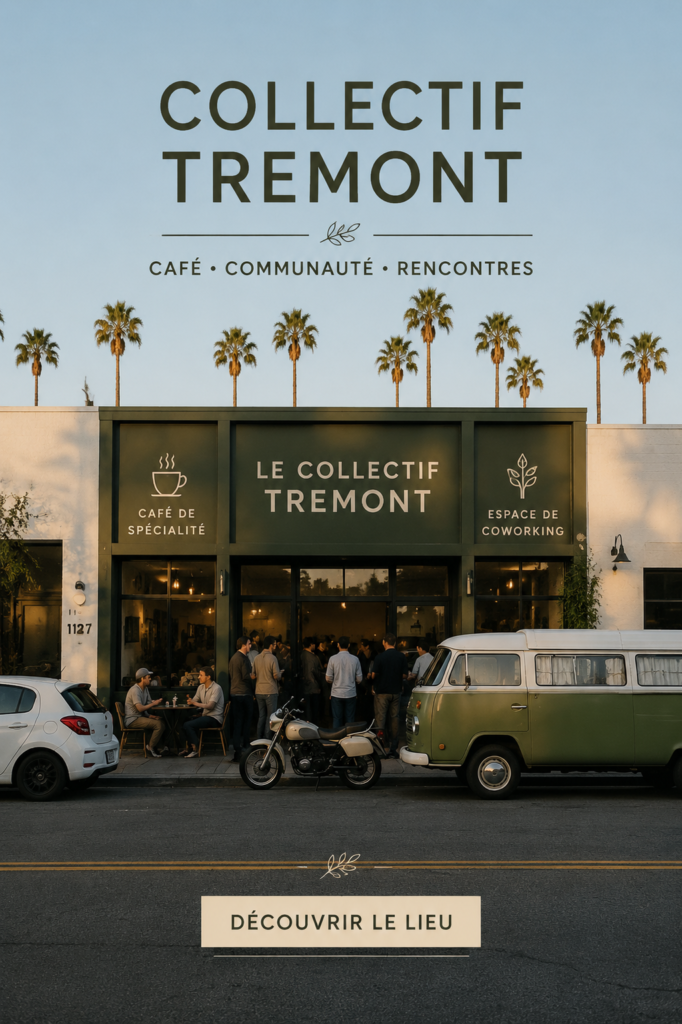 Vue panoramique du Tremont Collective avec des clients profitant d'une journée ensoleillée en bord de mer.