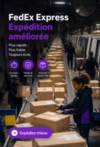 Femme utilisant un service de livraison FedEx Express pour ses envois.