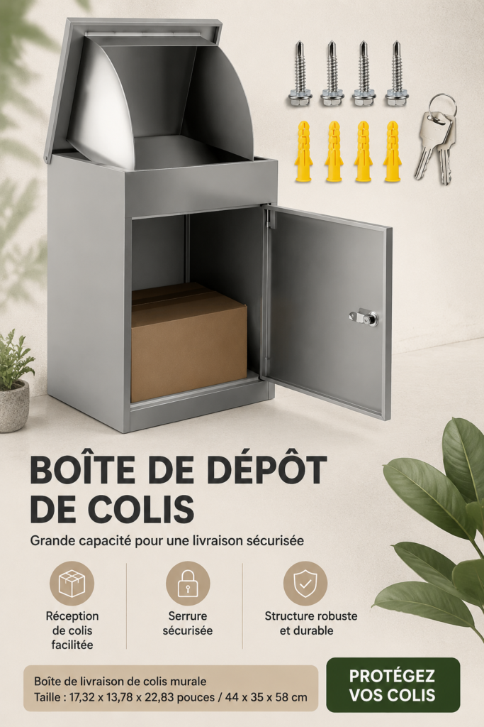 Boîte aux lettres de livraison murale grise pour assurer un rangement pratique des colis.