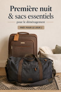 Boîte préparée pour la première nuit après un déménagement, avec des fournitures essentielles