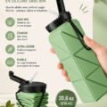 Bouteille pliable et colorée en silicone pour activités de plein air