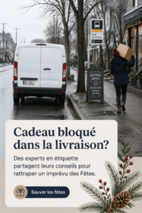 Image d'un cadeau emballé avec une étiquette de livraison, représentant le thème de la livraison de cadeaux.