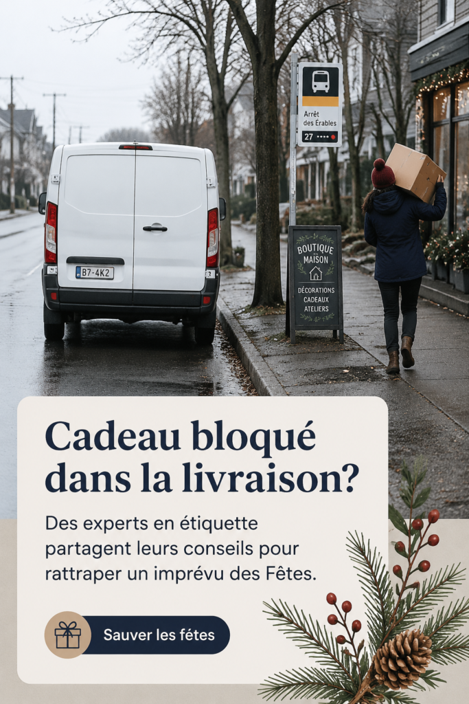 Image d'un cadeau emballé avec une étiquette de livraison, représentant le thème de la livraison de cadeaux.