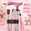 Canne pliable Hello Kitty de couleur rose avec motif adorable, idéale pour le soutien au quotidien.