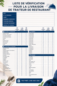 Checklist de livraison traiteur sur une table
