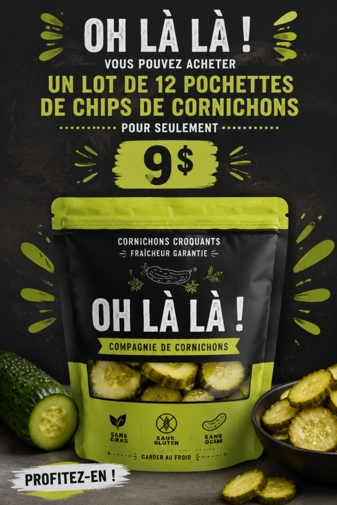 Paquet de chips de pickle sur une table d'apéritif