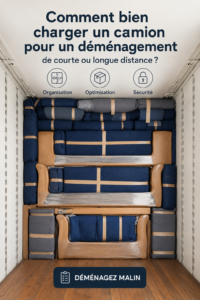 Un camion de déménagement bien chargé avec des meubles et des cartons