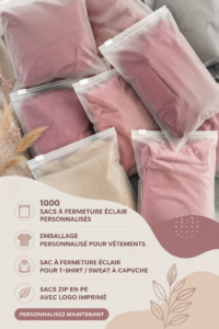 Emballages personnalisés pour vêtements en sachets zippés.