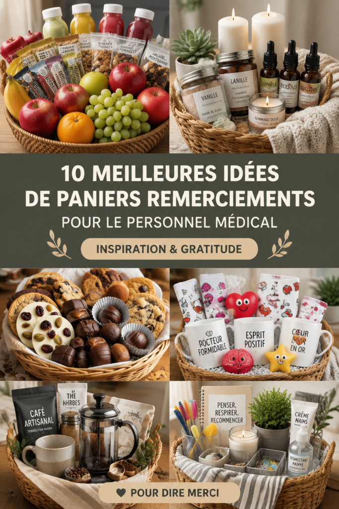 Un élégant panier-cadeau rempli de douceurs à offrir au personnel médical.