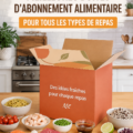 Sélection de box de repas variés sur une table, mettant en avant la diversité des saveurs et la praticité de la livraison.