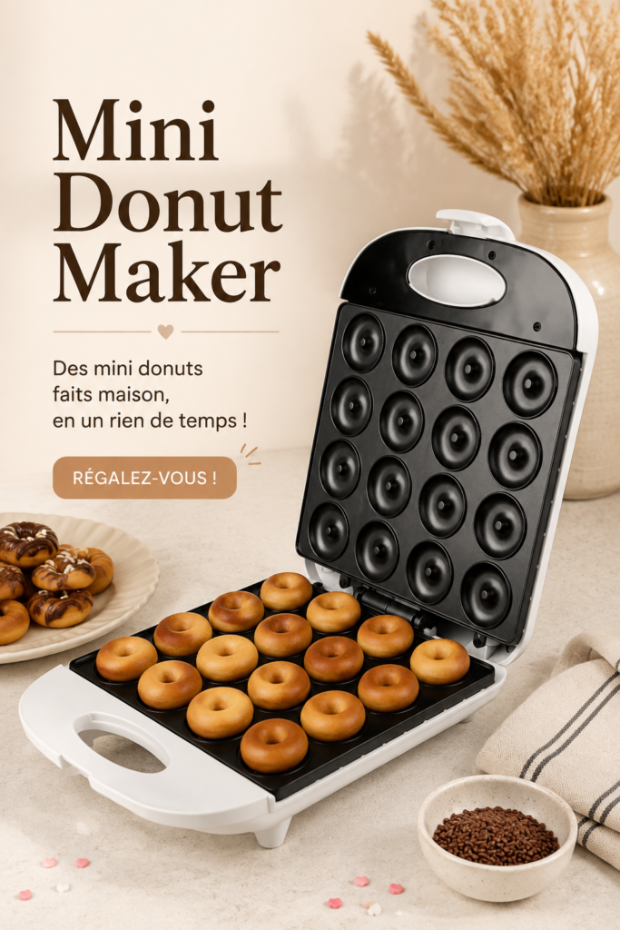 Un Mini Donut Maker avec des mini donuts fraîchement cuits, prêts à être dégustés.
