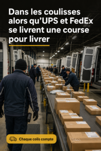 Colis en attente de livraison avec le logo d'UPS et FedEx visibles