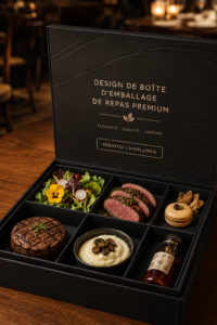 Boîte de repas premium élégamment présentée sur une table