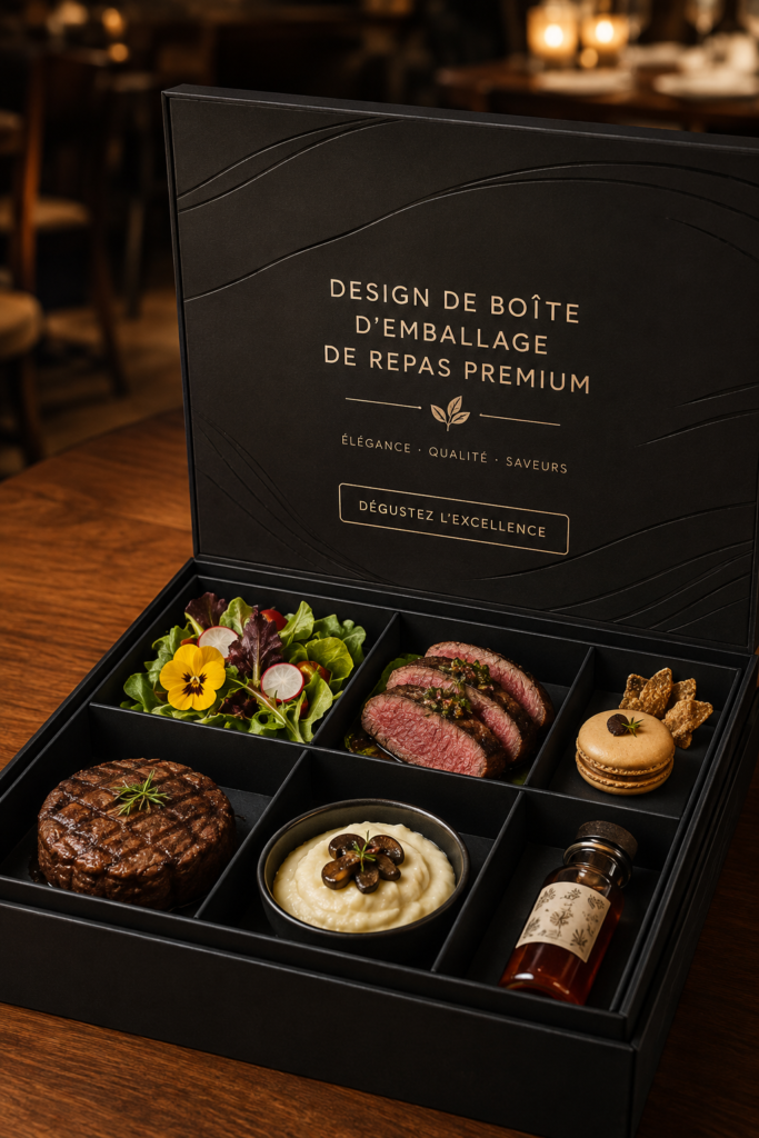 Boîte de repas premium élégamment présentée sur une table