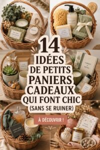 Panier cadeau élégant rempli d'articles variés qui fait plaisir sans coûter cher.