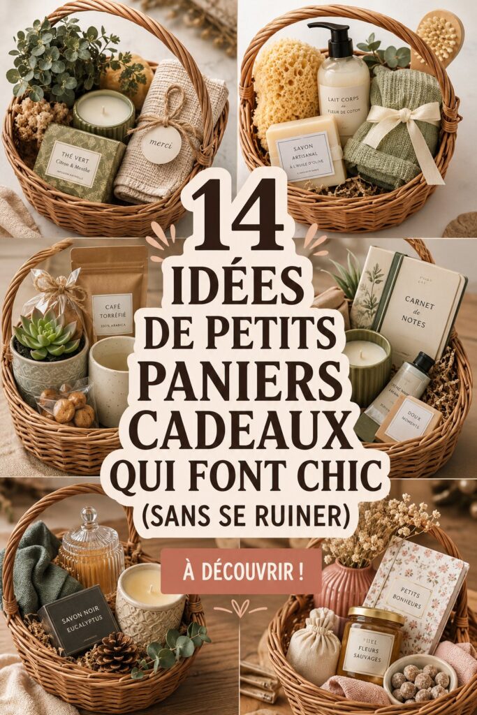 Panier cadeau élégant rempli d'articles variés qui fait plaisir sans coûter cher.