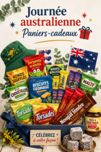 Panier garni avec des spécialités australiennes pour l'Australia Day