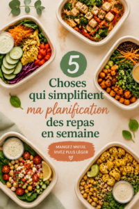 Plan de repas hebdomadaire coloré avec des options saines et faciles à préparer.
