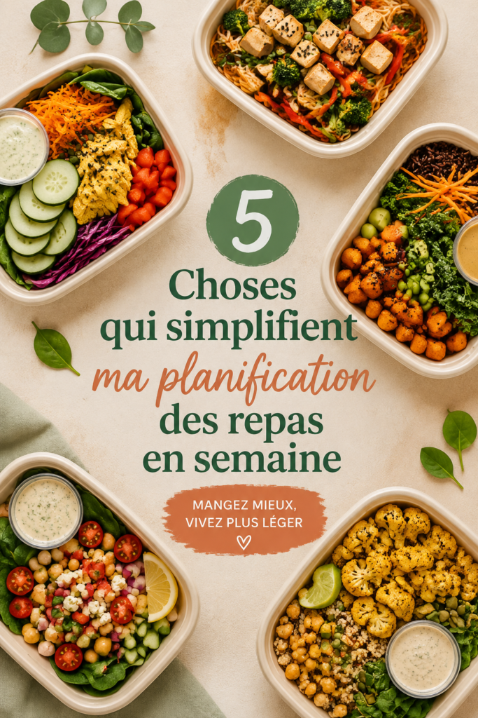 Plan de repas hebdomadaire coloré avec des options saines et faciles à préparer.