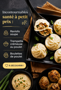 Plats sains à rapporter de votre supermarché, tels que des boulettes de viande et des dips.