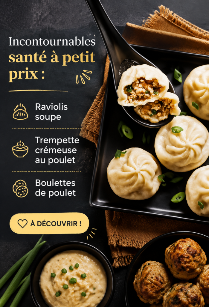 Plats sains à rapporter de votre supermarché, tels que des boulettes de viande et des dips.