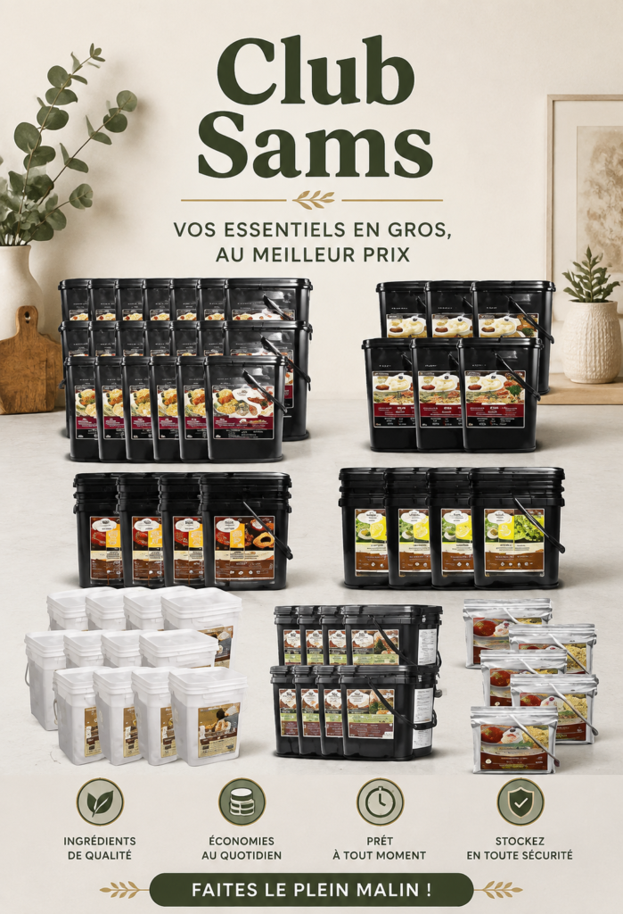 Une femme heureuse faisant ses courses chez Sam's Club avec des marques connues en promotion.