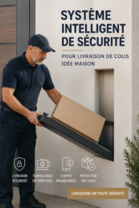 Système de sécurité pour livraisons de colis à domicile, caméra et coffre de livraison.