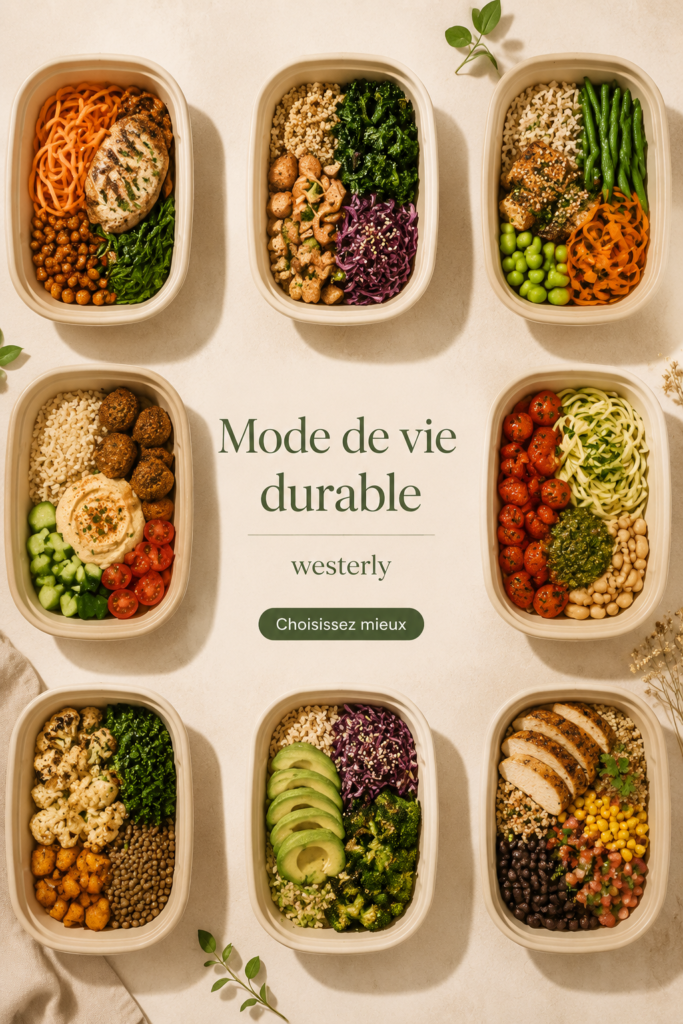 Illustration d'une maison écoresponsable avec des plantes et des éléments recyclés.