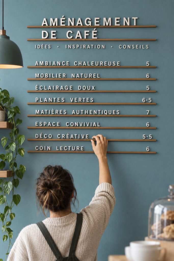 Tableau de menu minimaliste en bois dans un café moderne