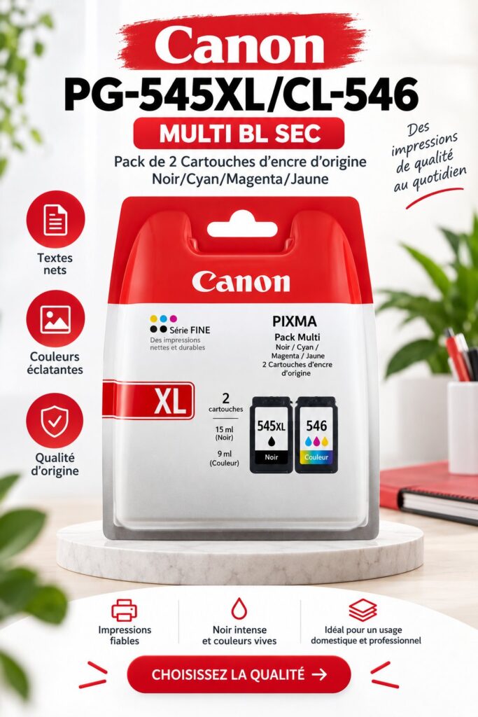 Cartouches d'encre Canon PG-545XL et CL-546 pour des impressions de qualité