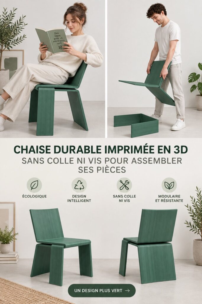 Chaise durable imprimée en 3D sans vis ni colle, design moderne