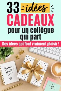 Un bureau décoré avec des cadeaux d'adieu et une carte de départ pour un collègue.