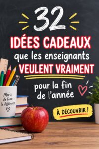 Idées de cadeaux pour enseignants en fin d'année scolaire, incluant des objets faits main et pratiques.