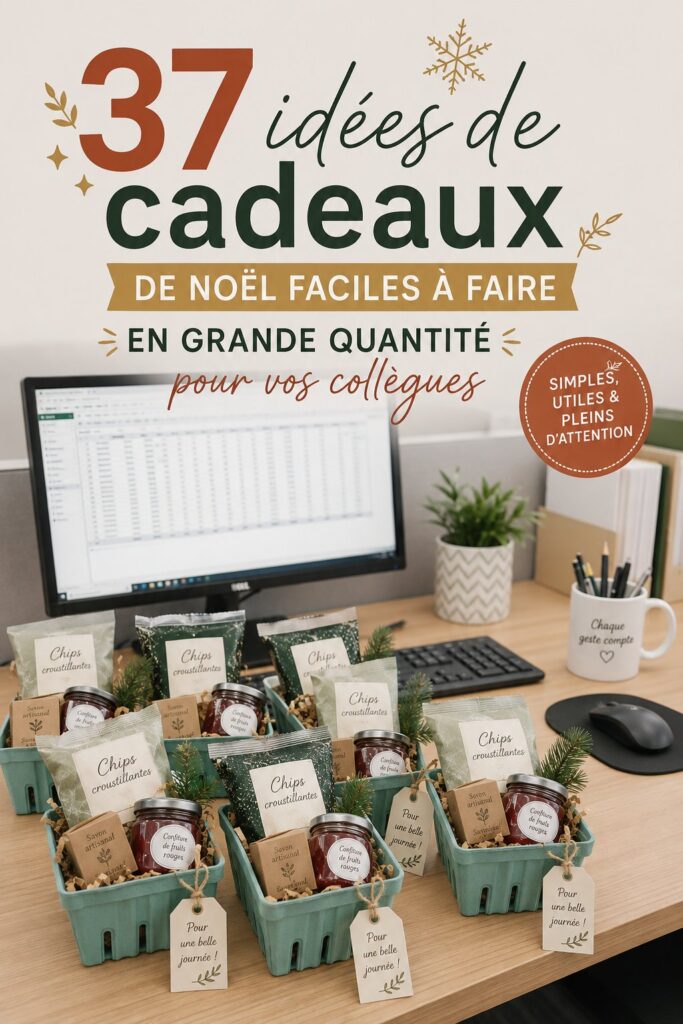 Cadeaux de Noël en paquets colorés prêts à être offerts au bureau.