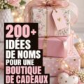 Une femme souriante devant une boutique avec un panneau de nom créatif en vitrine, illustre des idées de noms de commerces.