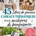 Un panier cadeau thématique coloré préparé pour une enchère, rempli de produits variés.