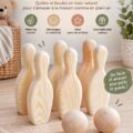 Jeu de bowling en bois pour enfants, parfait pour les activités extérieures.