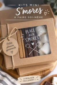 Un kit S'Mores fait maison avec des biscuits, chocolat et guimauves.