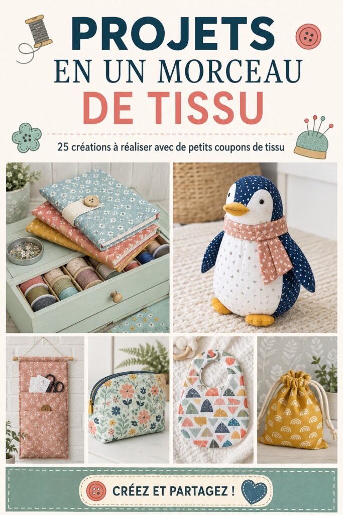 Image de plusieurs fat quarters colorés disposés artistiquement, représentant des projets créatifs