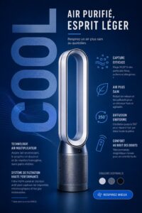 Purificateur d'air Dyson Cool dans une pièce moderne, apportant élégance et pureté de l'air.