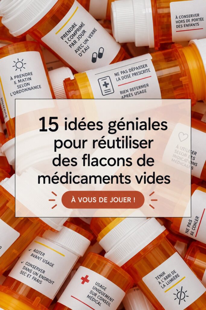 Flacons de médicaments vides réutilisés pour le rangement et le bricolage