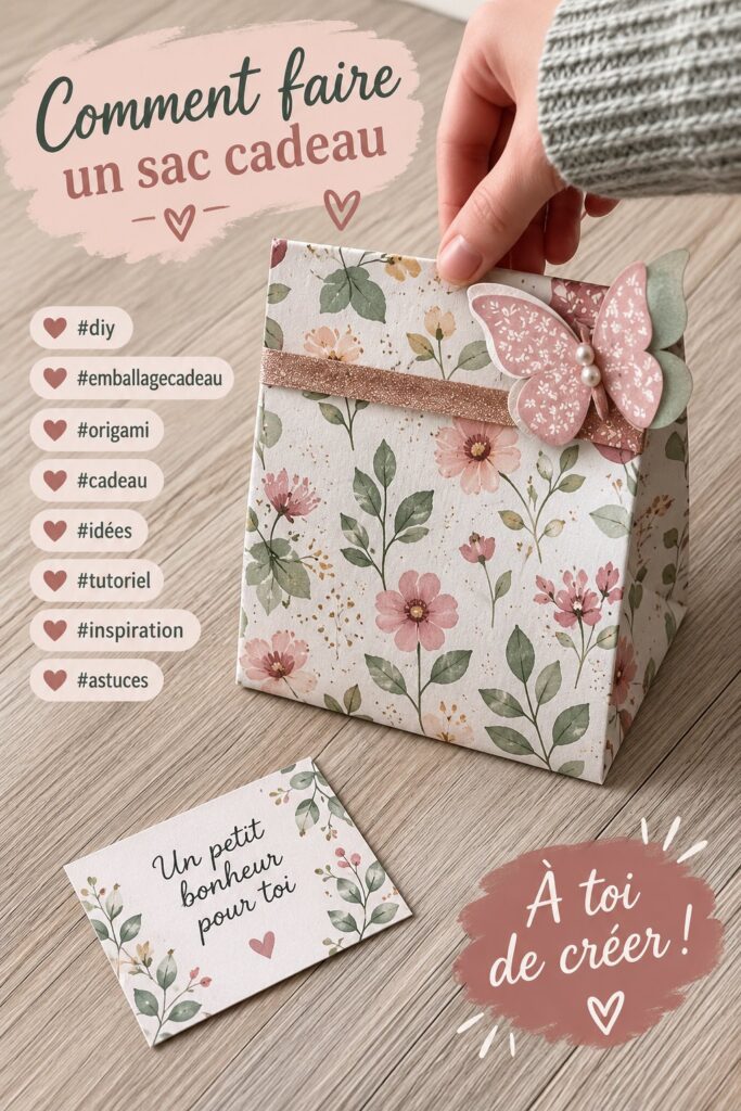 Un joli sac cadeau DIY décoré et coloré, prêt à être offert.