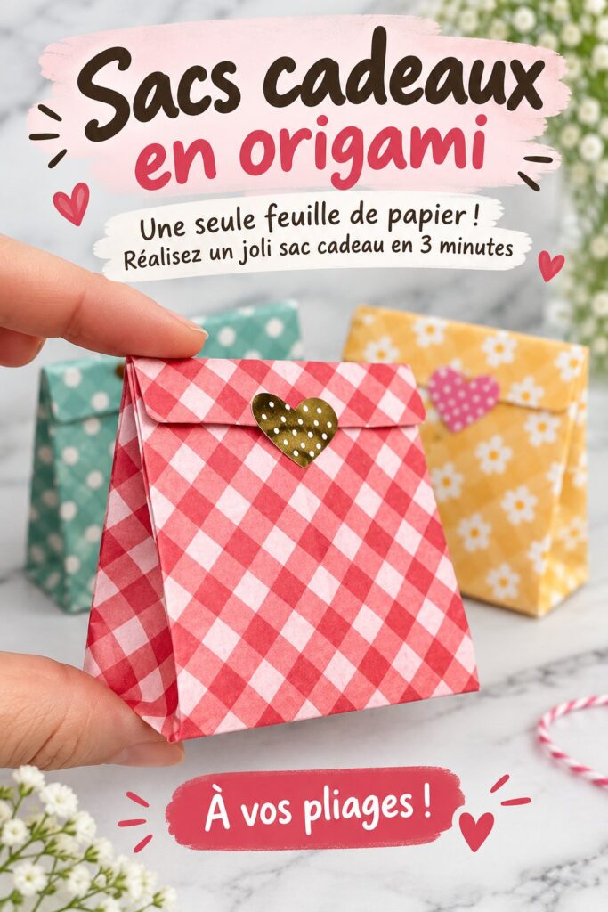 Sac cadeau en origami réalisé à partir d'une feuille de papier, simple et élégant.