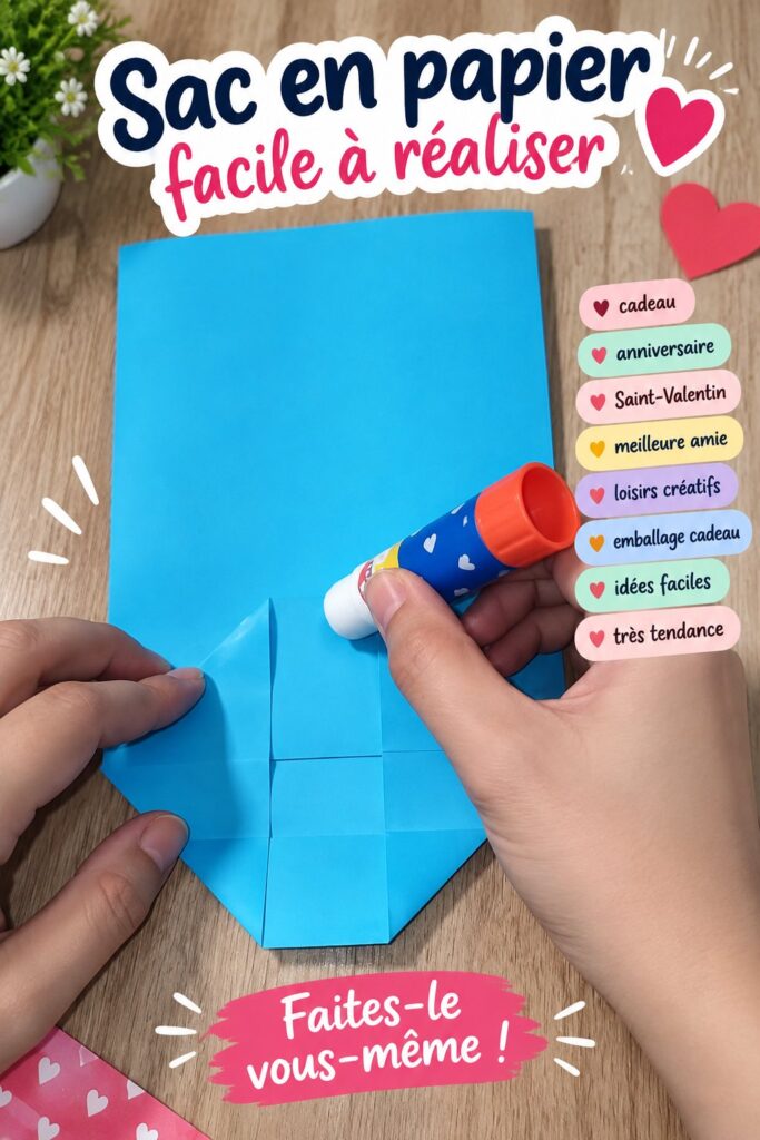 Sac en papier fait maison pour cadeaux colorés animé dans une ambiance chaleureuse.